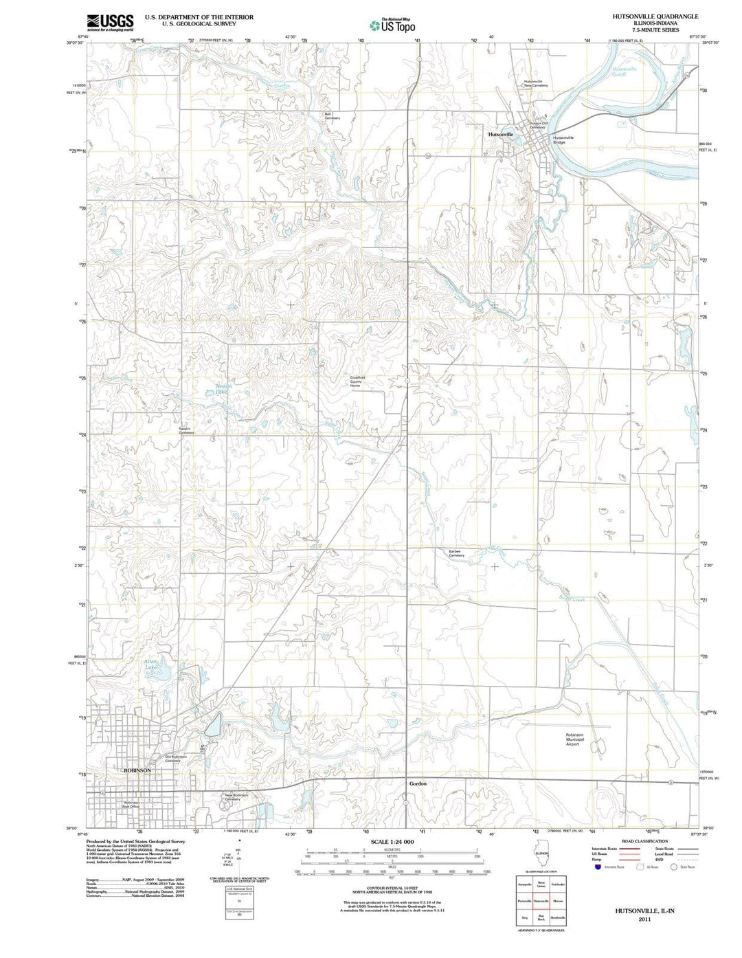 2011 Hutsonville, IL - Illinois - USGS Topographic Map