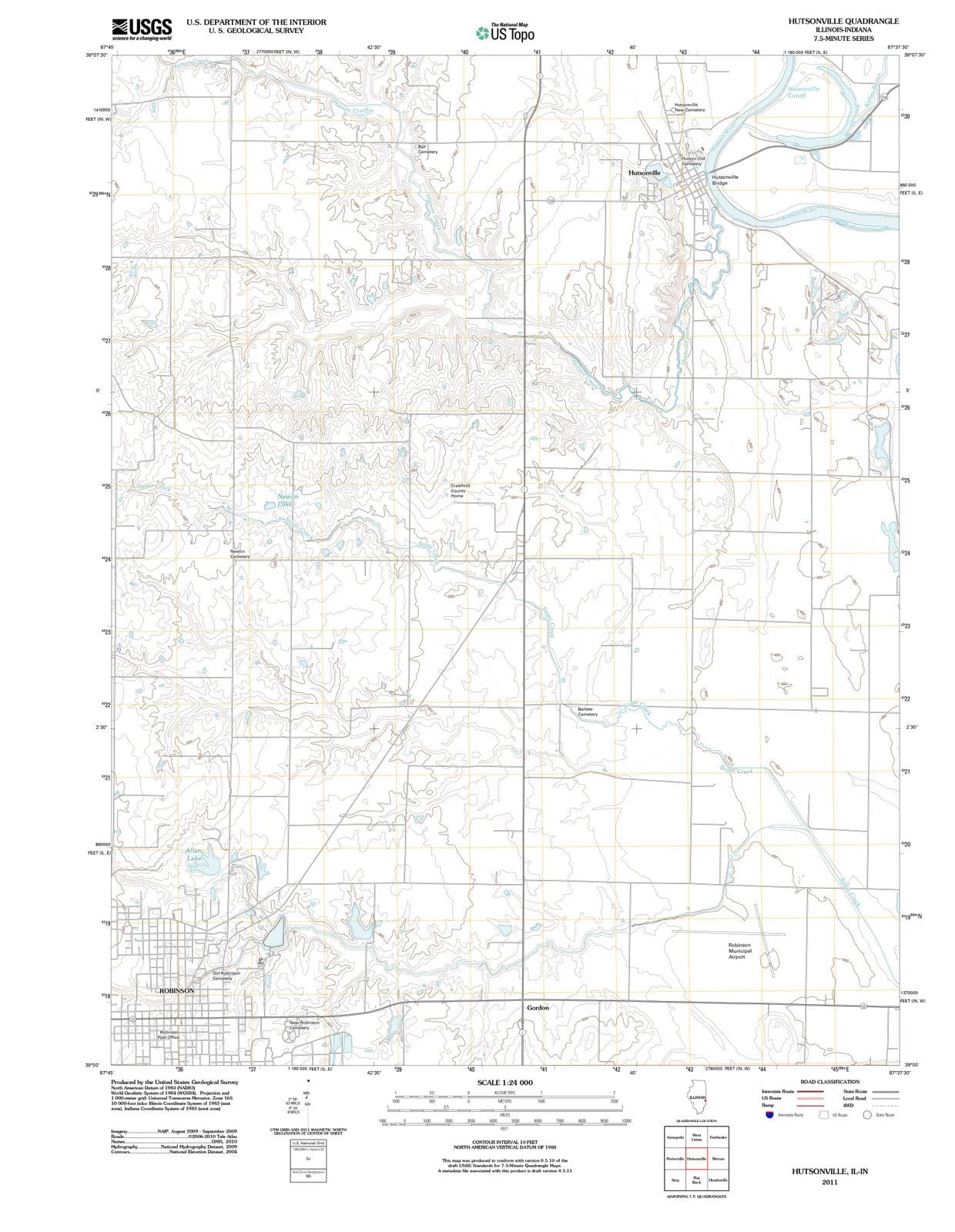 2011 Hutsonville, IL - Illinois - USGS Topographic Map