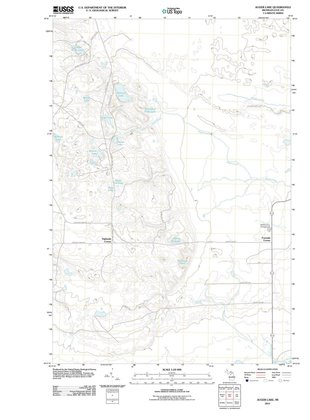 2011 Auger Lake, MI - Michigan - USGS Topographic Map
