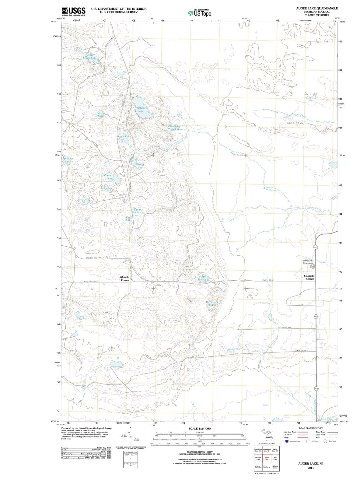 2011 Auger Lake, MI - Michigan - USGS Topographic Map
