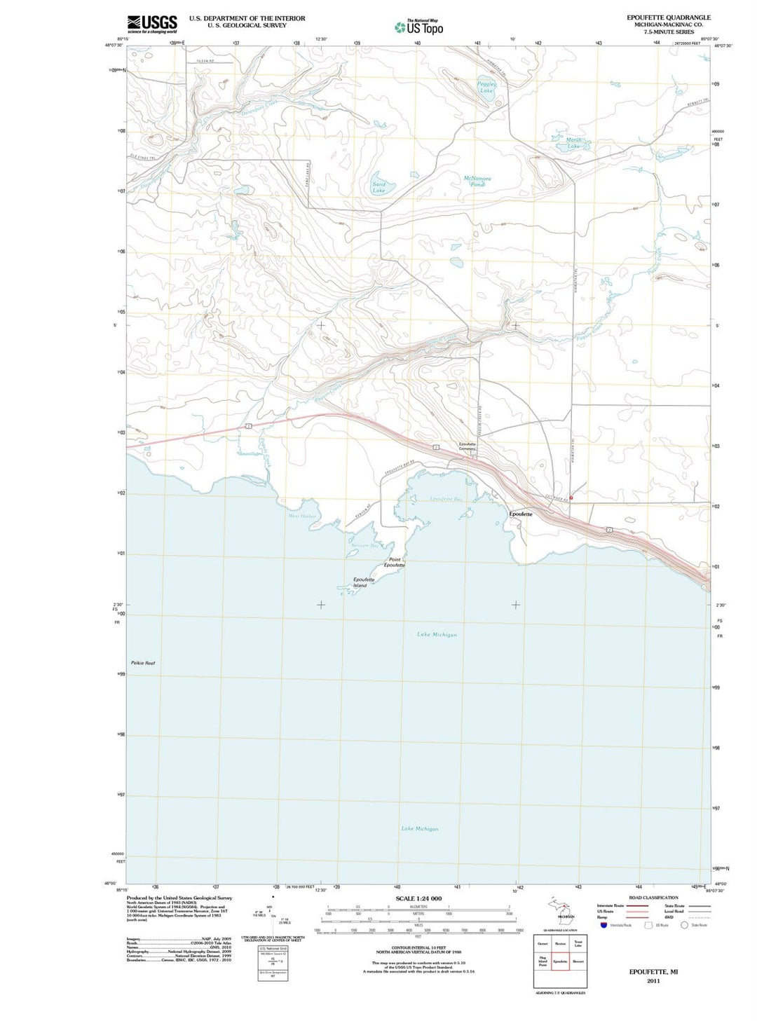 2011 Epoufette, MI - Michigan - USGS Topographic Map