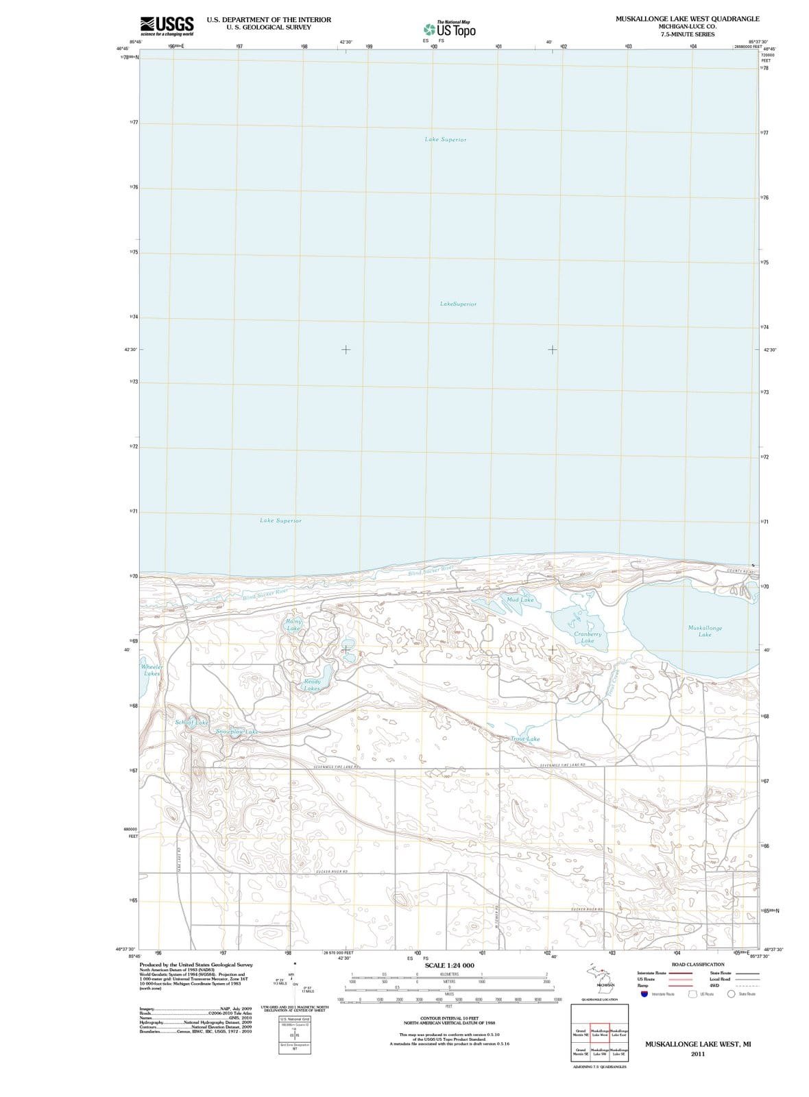 2011 Muskallonge Lake West, MI - Michigan - USGS Topographic Map
