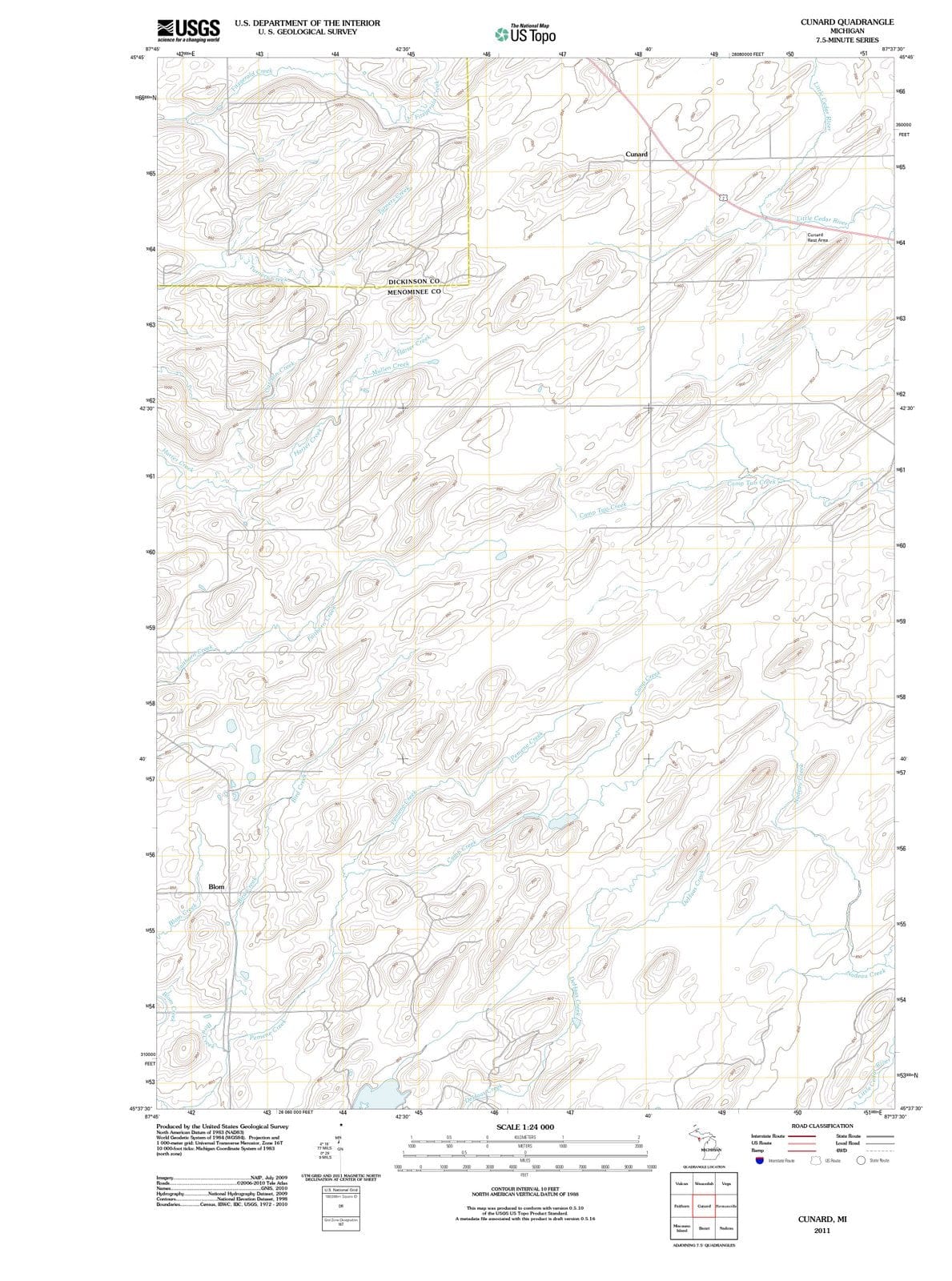 2011 Cunard, MI - Michigan - USGS Topographic Map