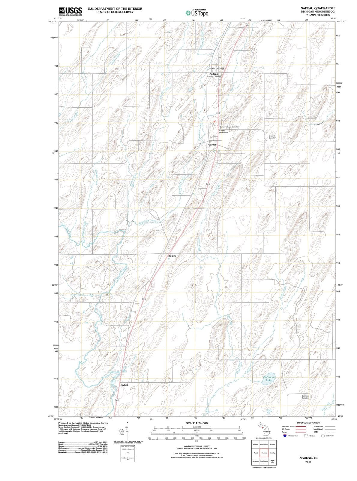 2011 Nadeau, MI - Michigan - USGS Topographic Map