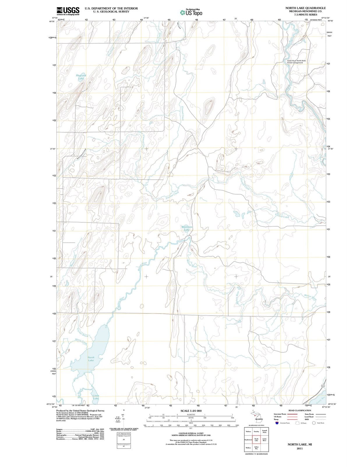 2011 North Lake, MI - Michigan - USGS Topographic Map
