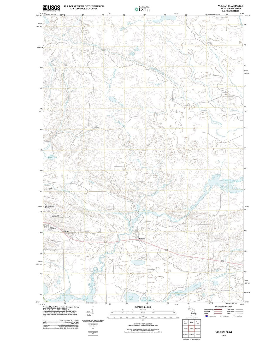 2011 Vulcan, MI - Michigan - USGS Topographic Map