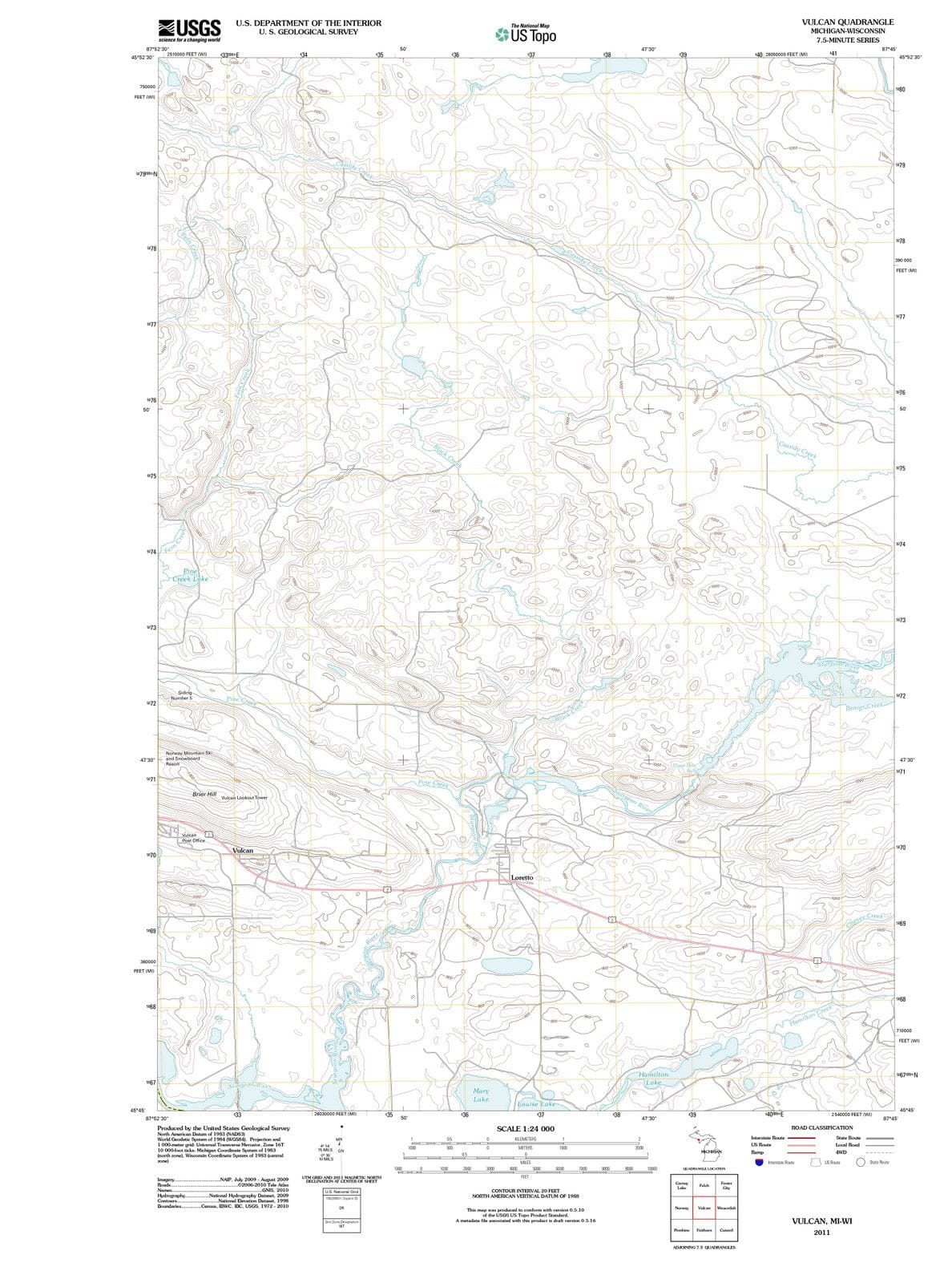 2011 Vulcan, MI - Michigan - USGS Topographic Map