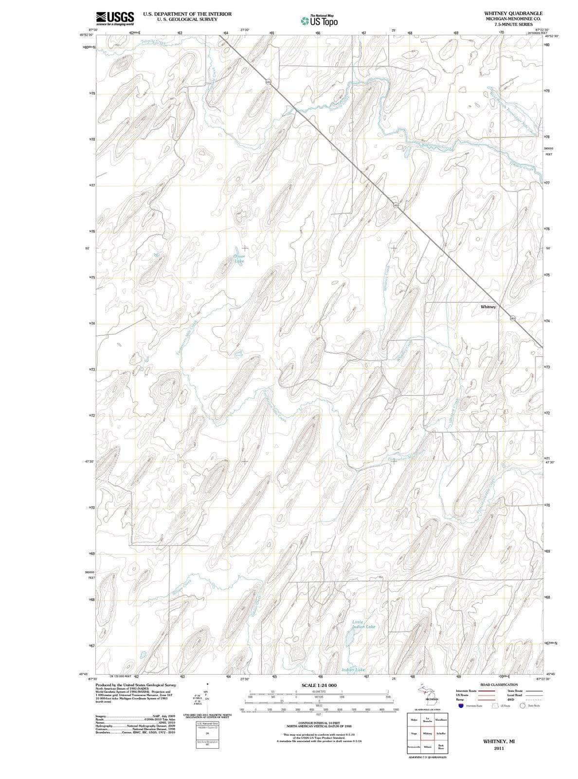 2011 Whitney, MI - Michigan - USGS Topographic Map