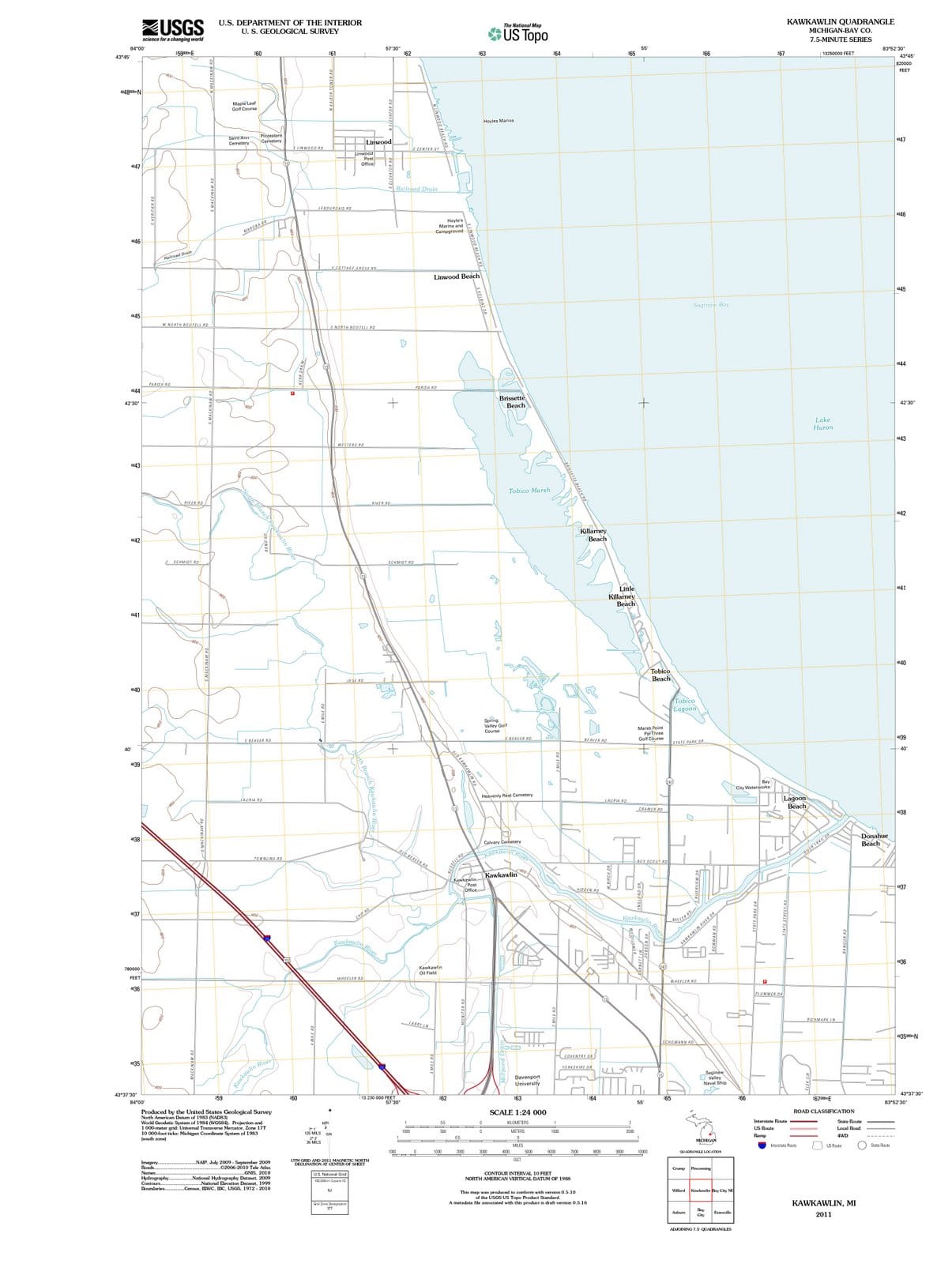 2011 Kawkawlin, MI - Michigan - USGS Topographic Map
