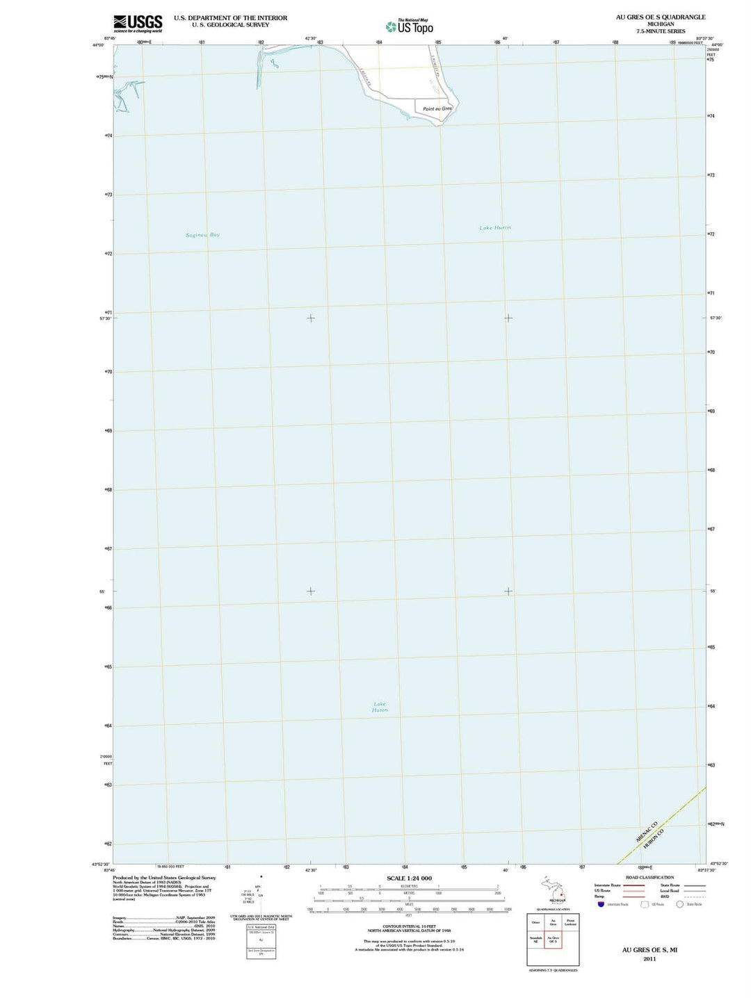 2011 Au Gres OE S, MI - Michigan - USGS Topographic Map