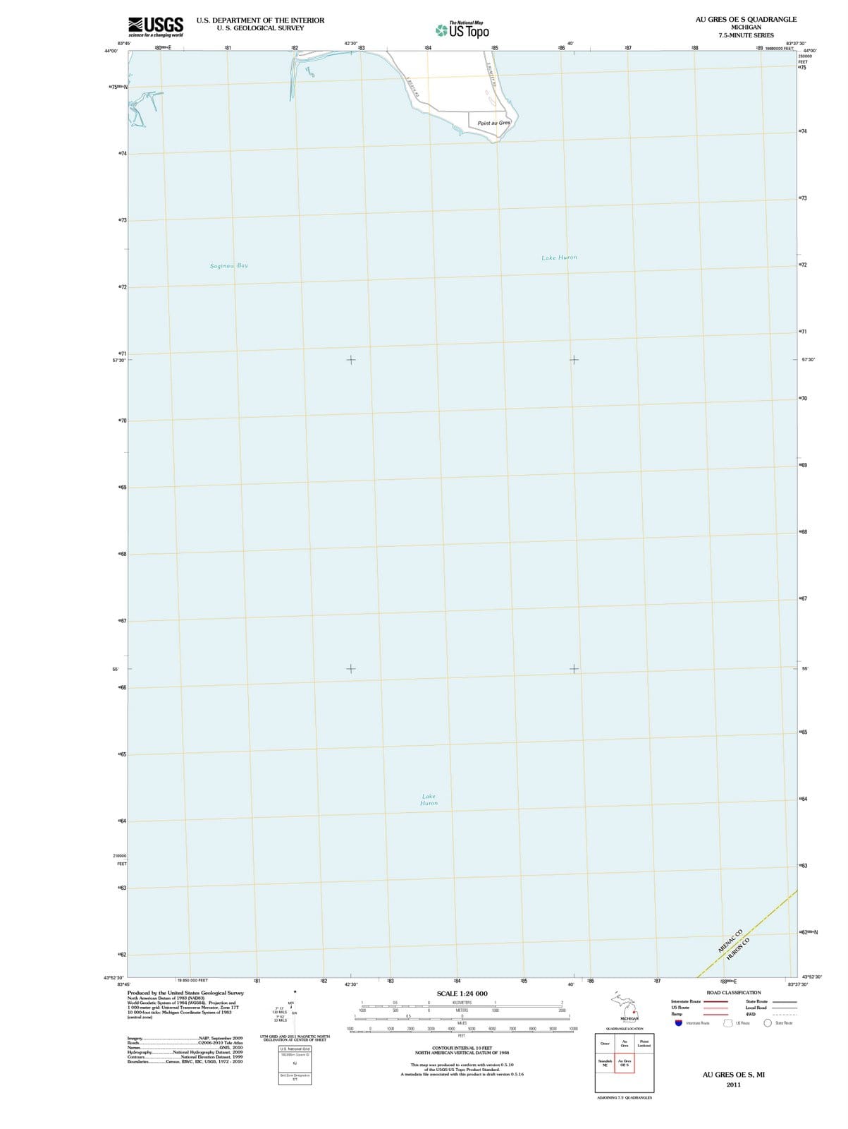 2011 Au Gres OE S, MI - Michigan - USGS Topographic Map