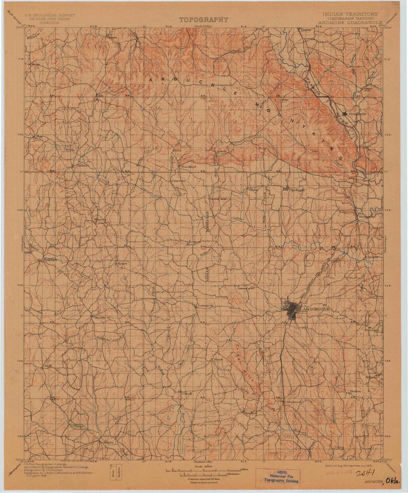 1901 Ardmore, OK - Oklahoma - USGS Topographic Map