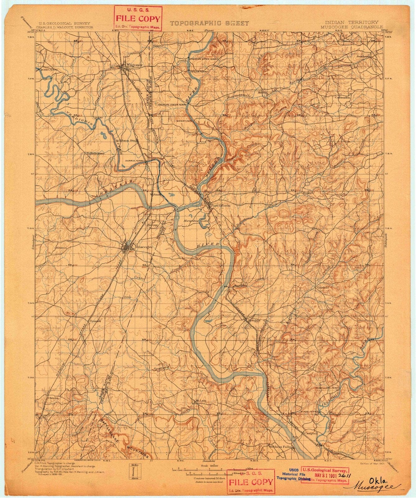 1901 Muscogee, OK - Oklahoma - USGS Topographic Map