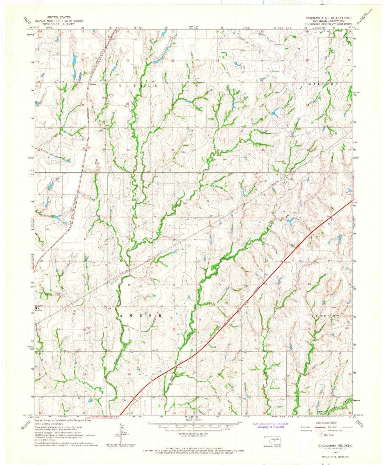 1966 Chickasha, OK - Oklahoma - USGS Topographic Map