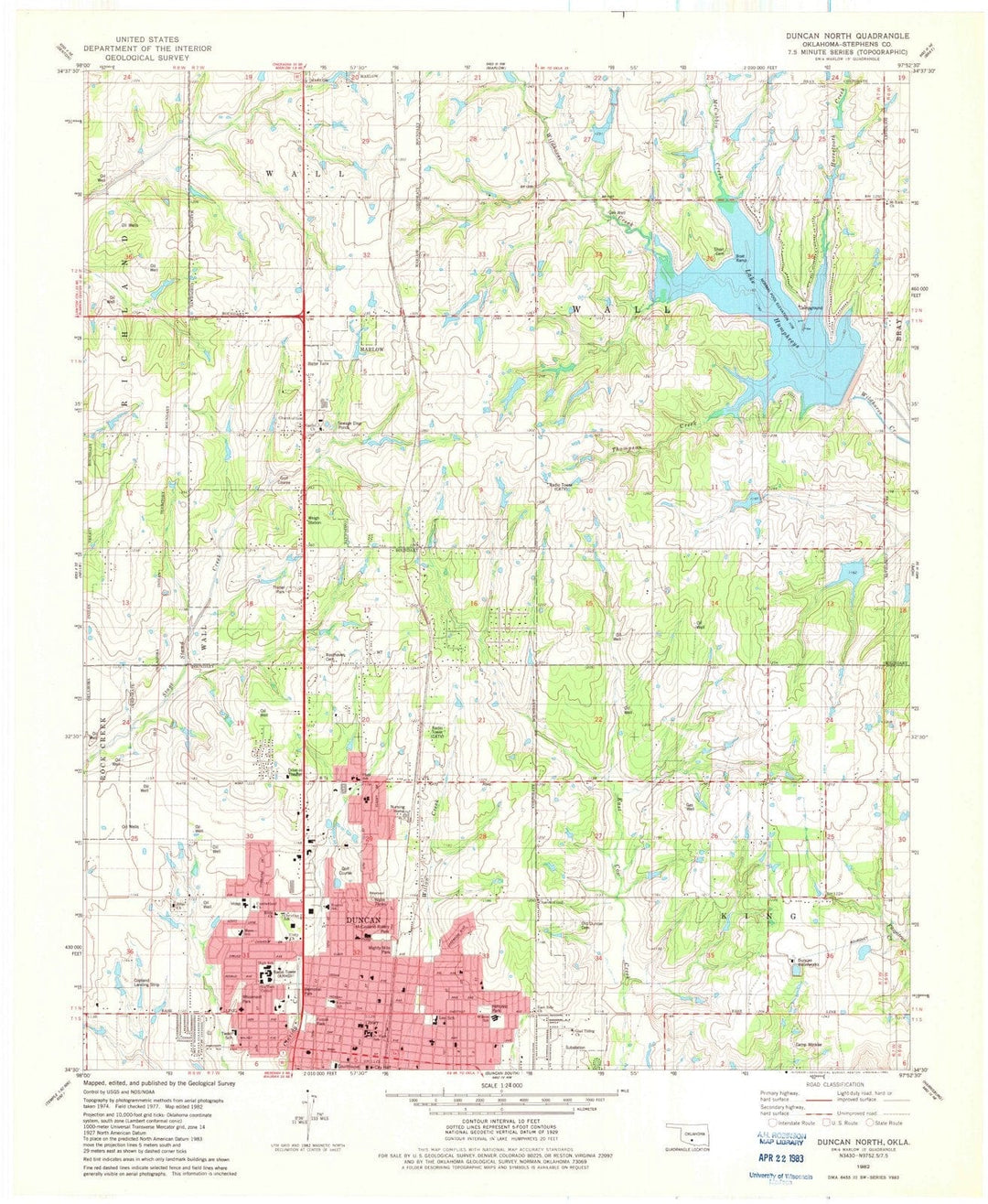 1982 Duncan North, OK - Oklahoma - USGS Topographic Map