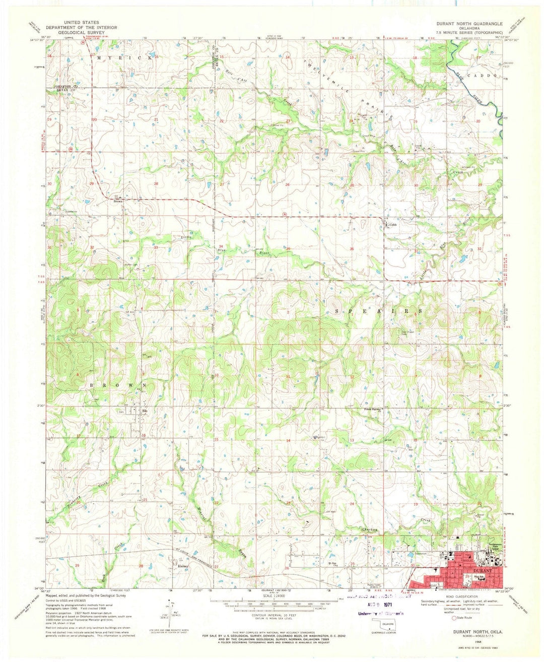 1968 Durant, OK - Oklahoma - USGS Topographic Map