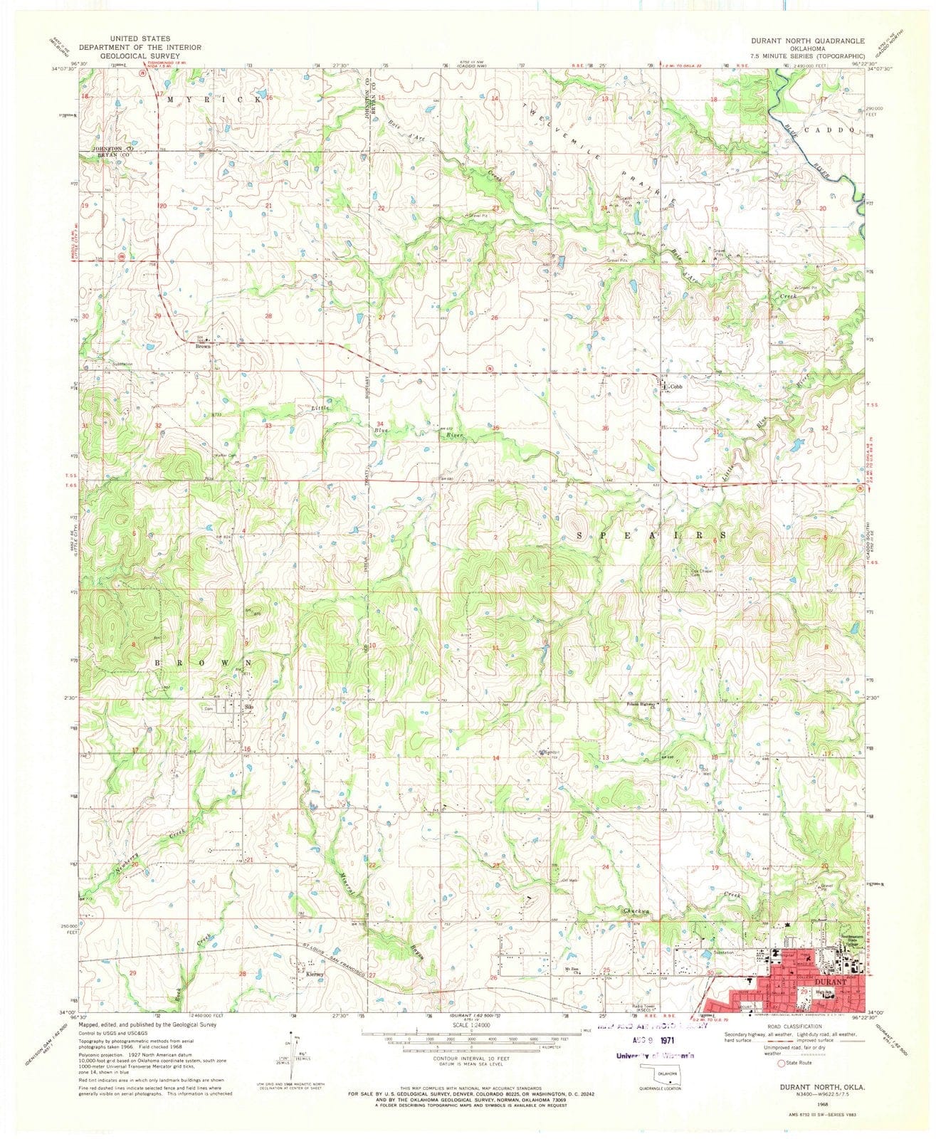 1968 Durant, OK - Oklahoma - USGS Topographic Map
