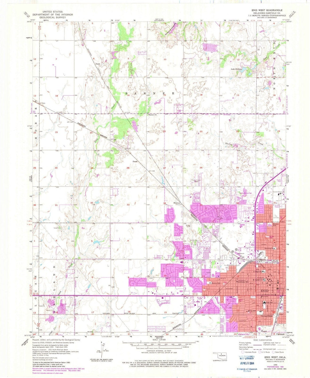 1955 Enid West, OK - Oklahoma - USGS Topographic Map