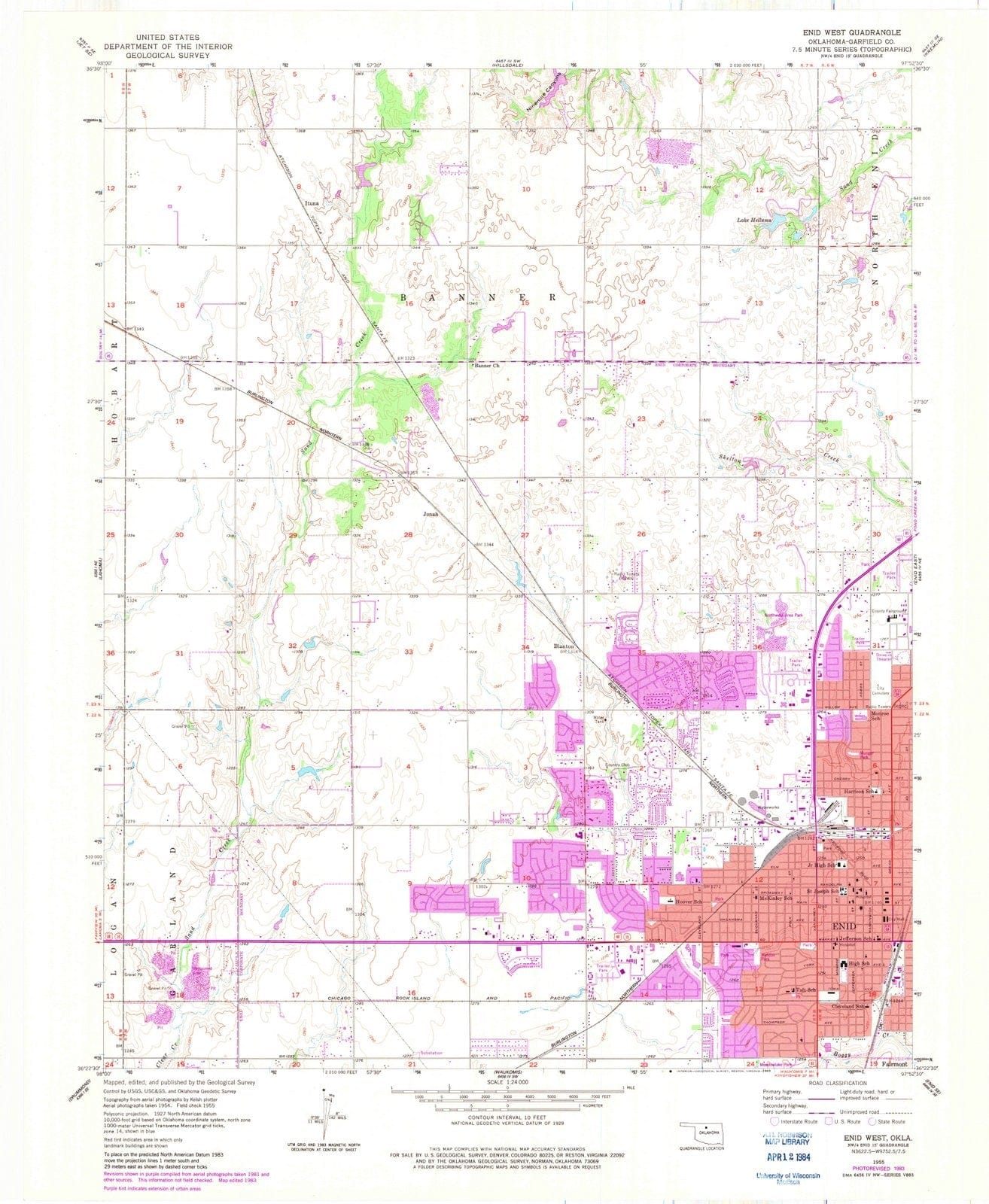 1955 Enid West, OK - Oklahoma - USGS Topographic Map