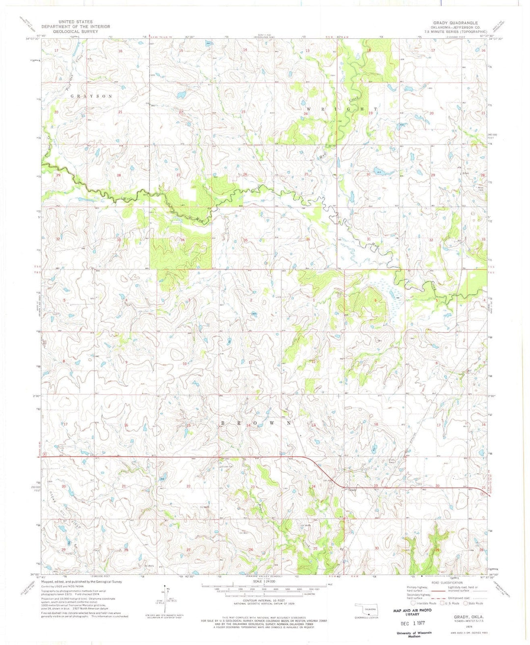 1974 Grady, OK - Oklahoma - USGS Topographic Map