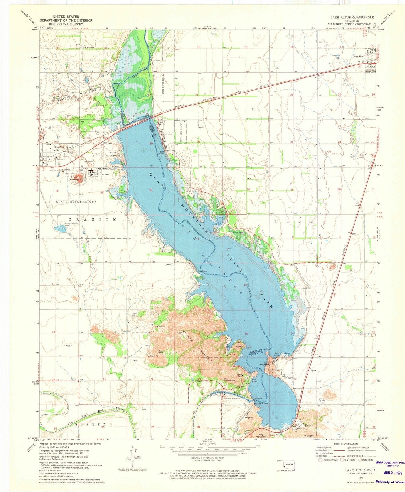 1971 Lake Altus, OK - Oklahoma - USGS Topographic Map