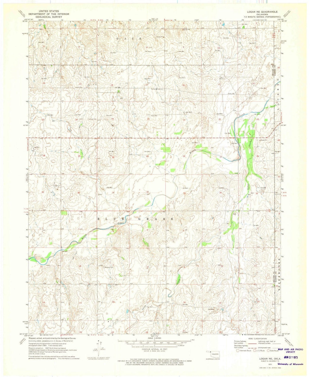 1971 Logan, OK - Oklahoma - USGS Topographic Map