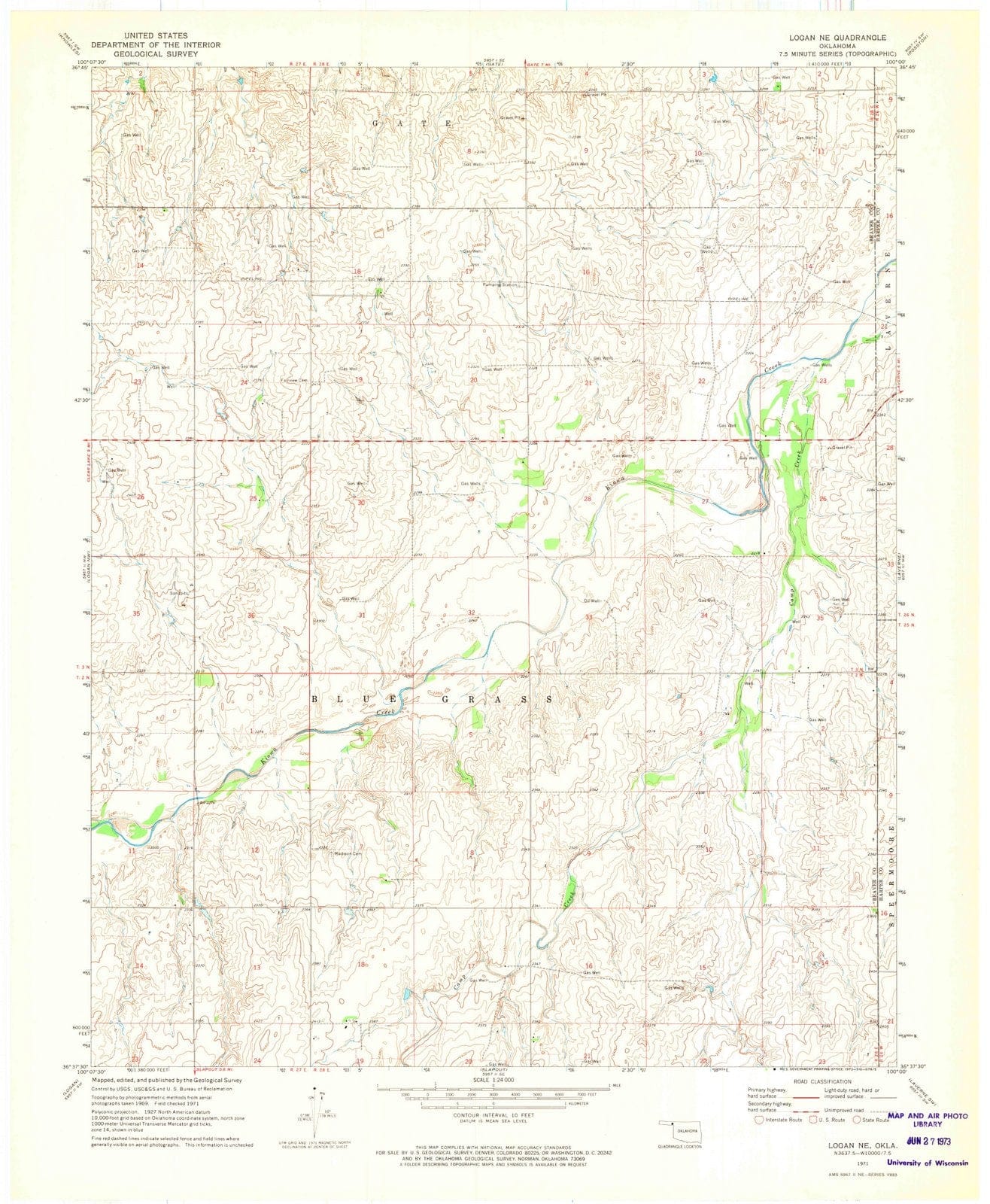 1971 Logan, OK - Oklahoma - USGS Topographic Map
