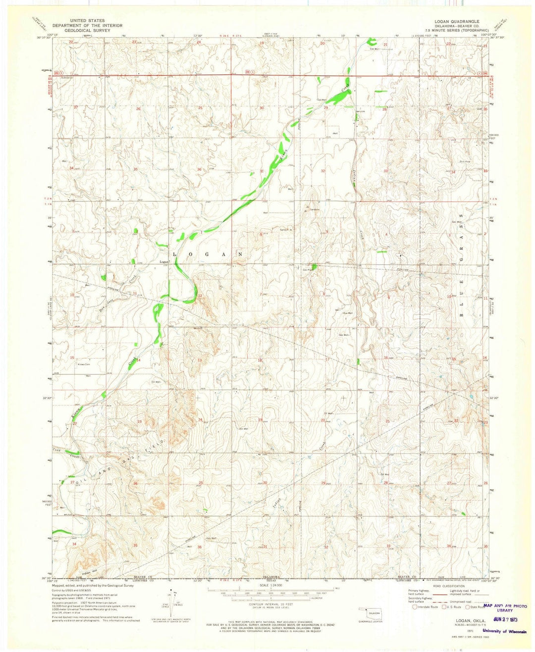1971 Logan, OK - Oklahoma - USGS Topographic Map v3