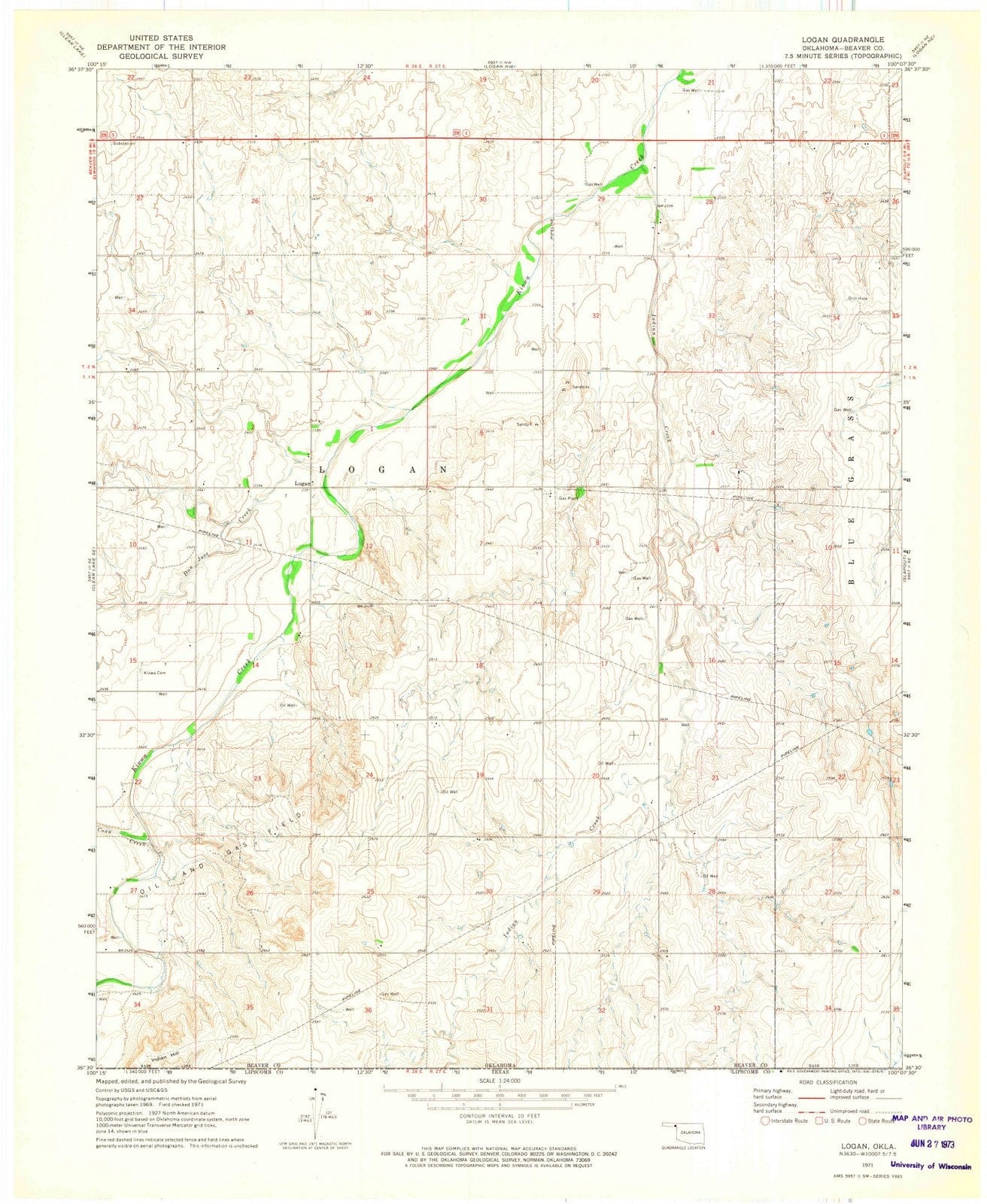 1971 Logan, OK - Oklahoma - USGS Topographic Map v3