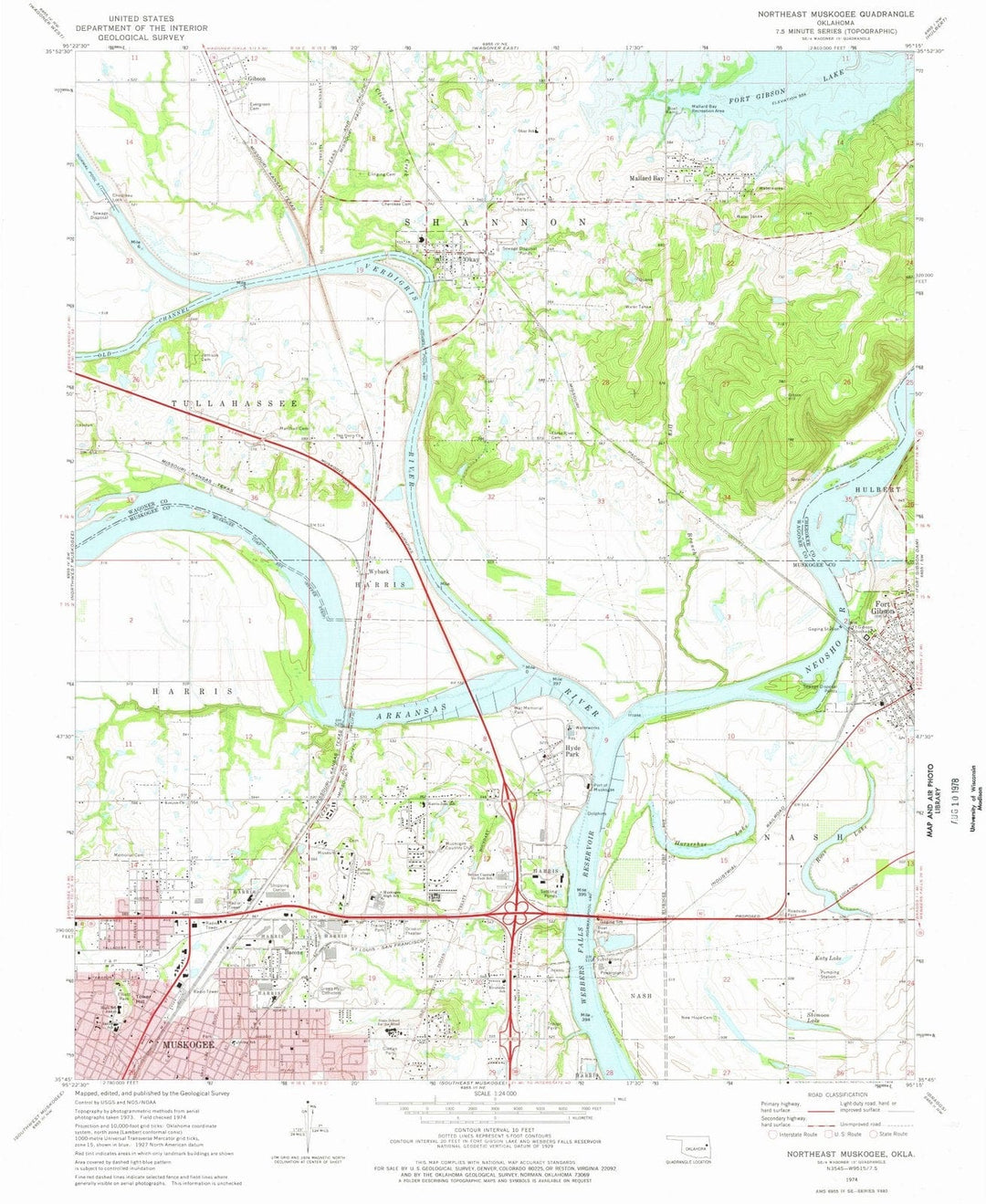 1974 Northeast Muskogee, OK - Oklahoma - USGS Topographic Map