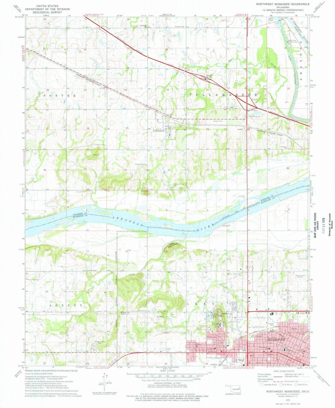 1974 Northwest Muskogee, OK - Oklahoma - USGS Topographic Map