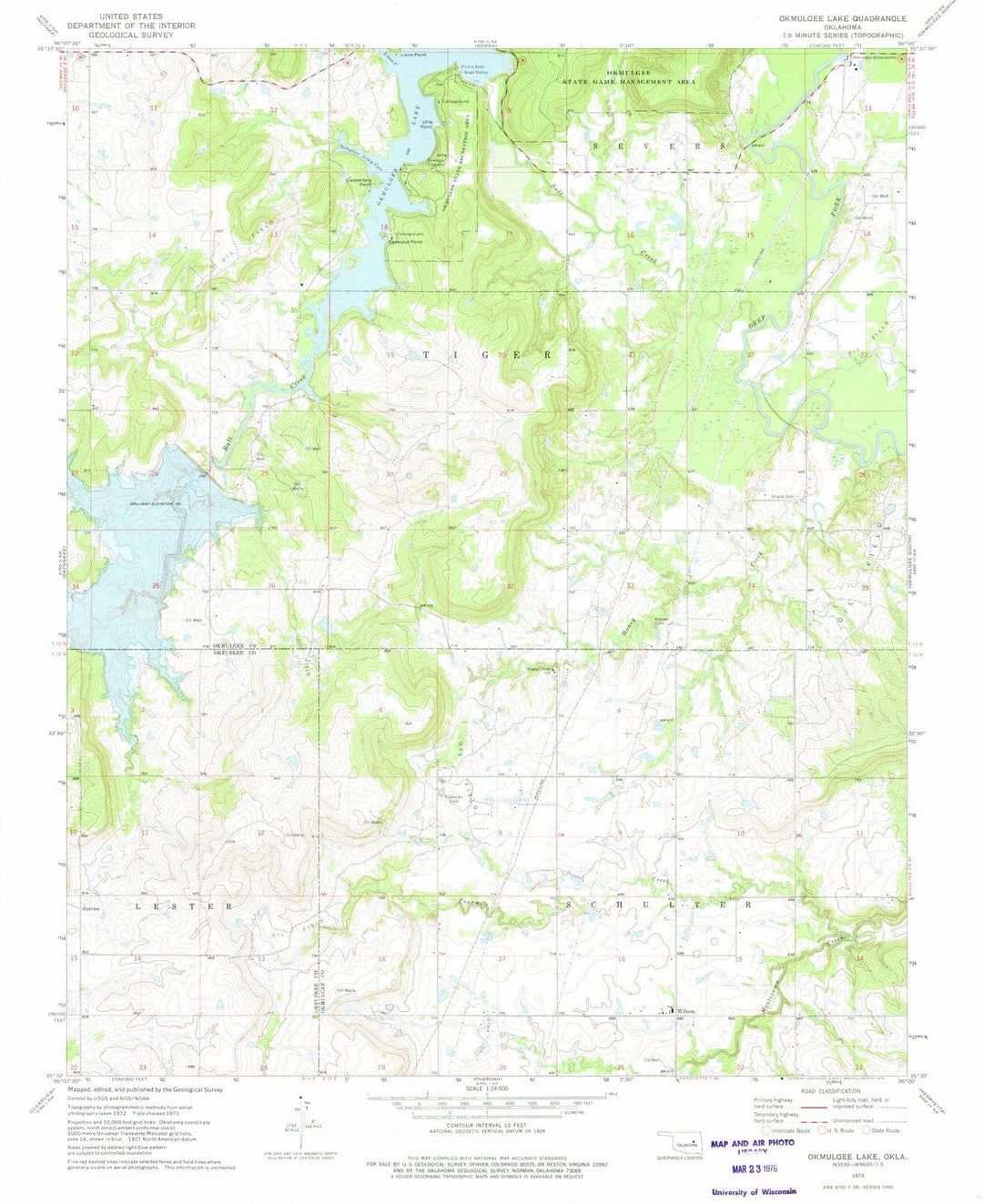 1973 Okmulgee, OK - Oklahoma - USGS Topographic Map