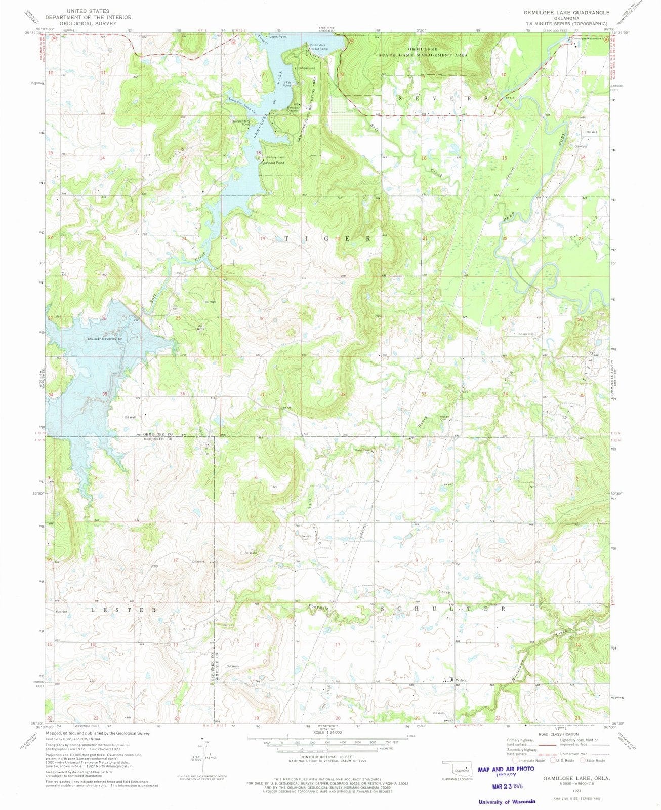 1973 Okmulgee, OK - Oklahoma - USGS Topographic Map