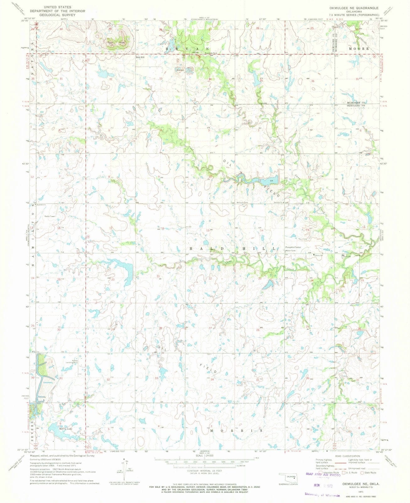 1971 Okmulgee, OK - Oklahoma - USGS Topographic Map