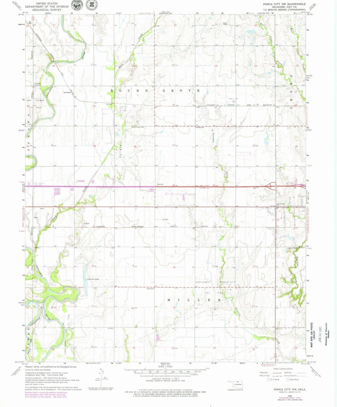 1968 Ponca City, OK - Oklahoma - USGS Topographic Map