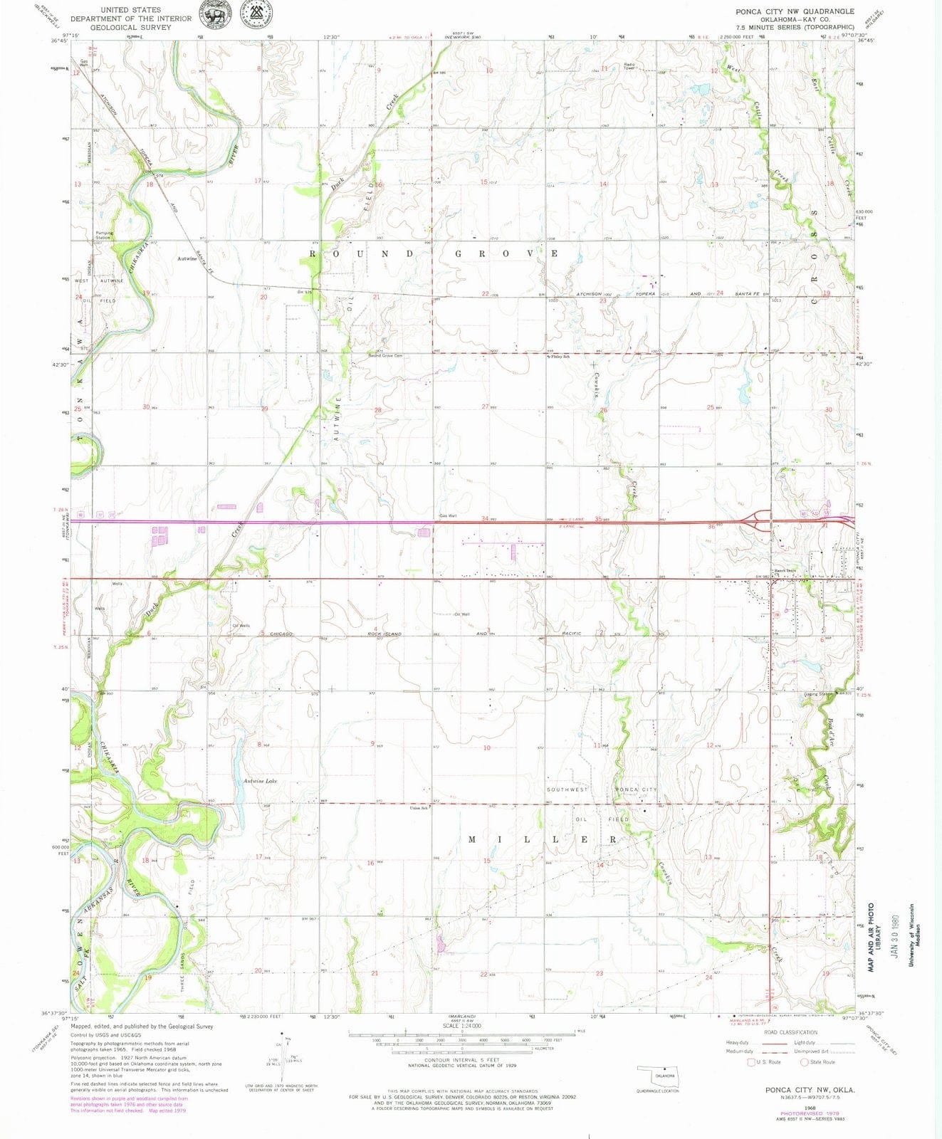 1968 Ponca City, OK - Oklahoma - USGS Topographic Map