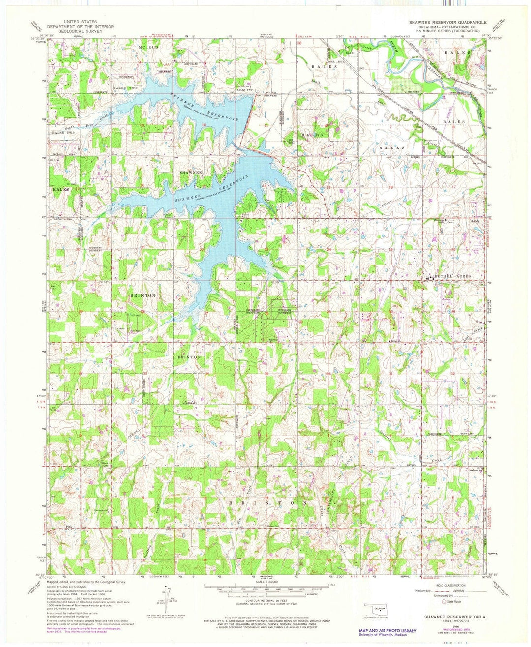 1966 Shawnee Reservoir, OK - Oklahoma - USGS Topographic Map