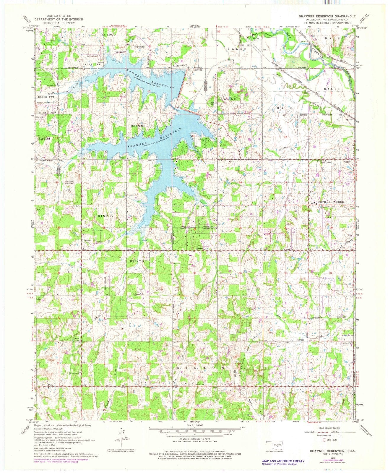 1966 Shawnee Reservoir, OK - Oklahoma - USGS Topographic Map