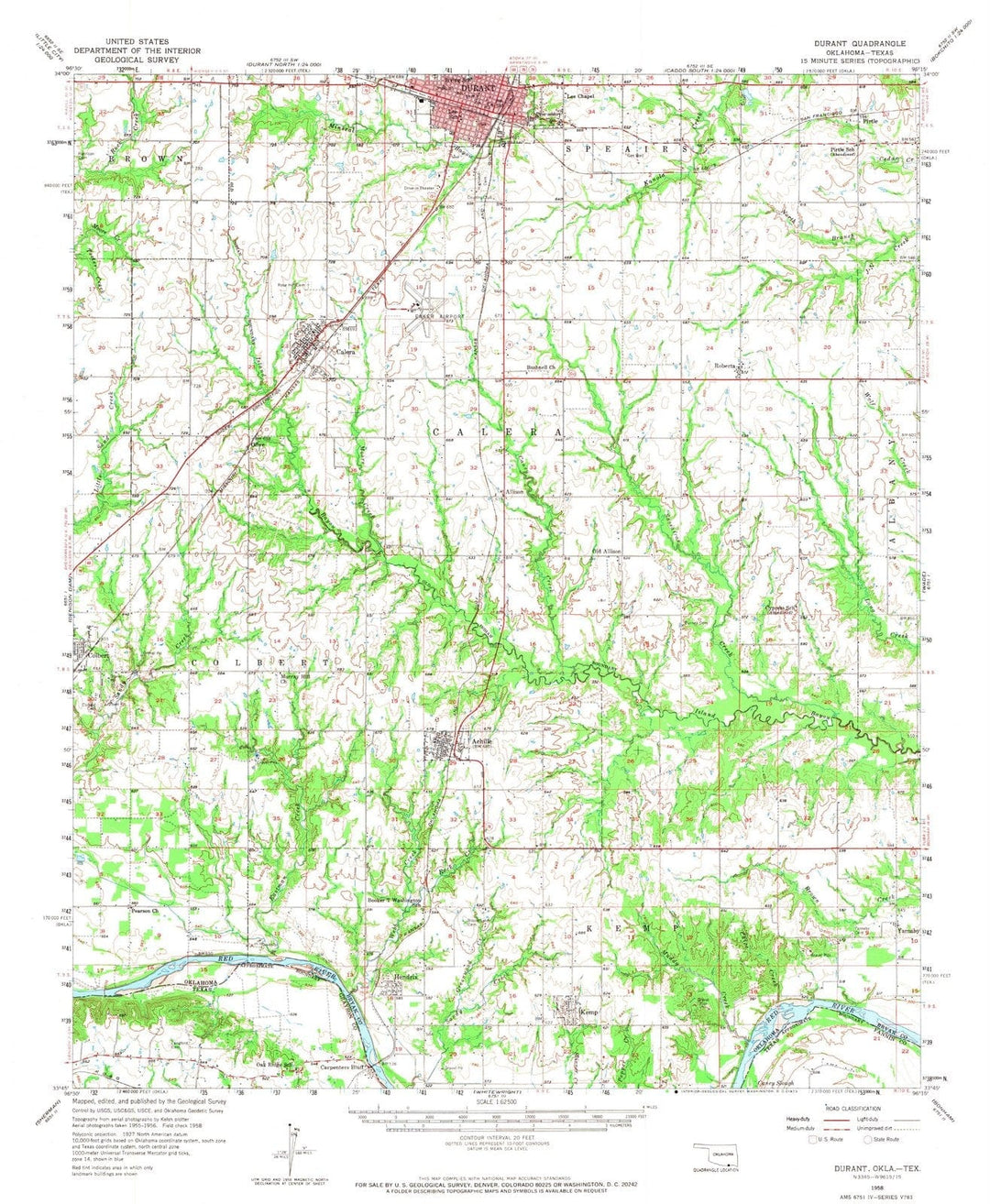 1958 Durant, OK - Oklahoma - USGS Topographic Map