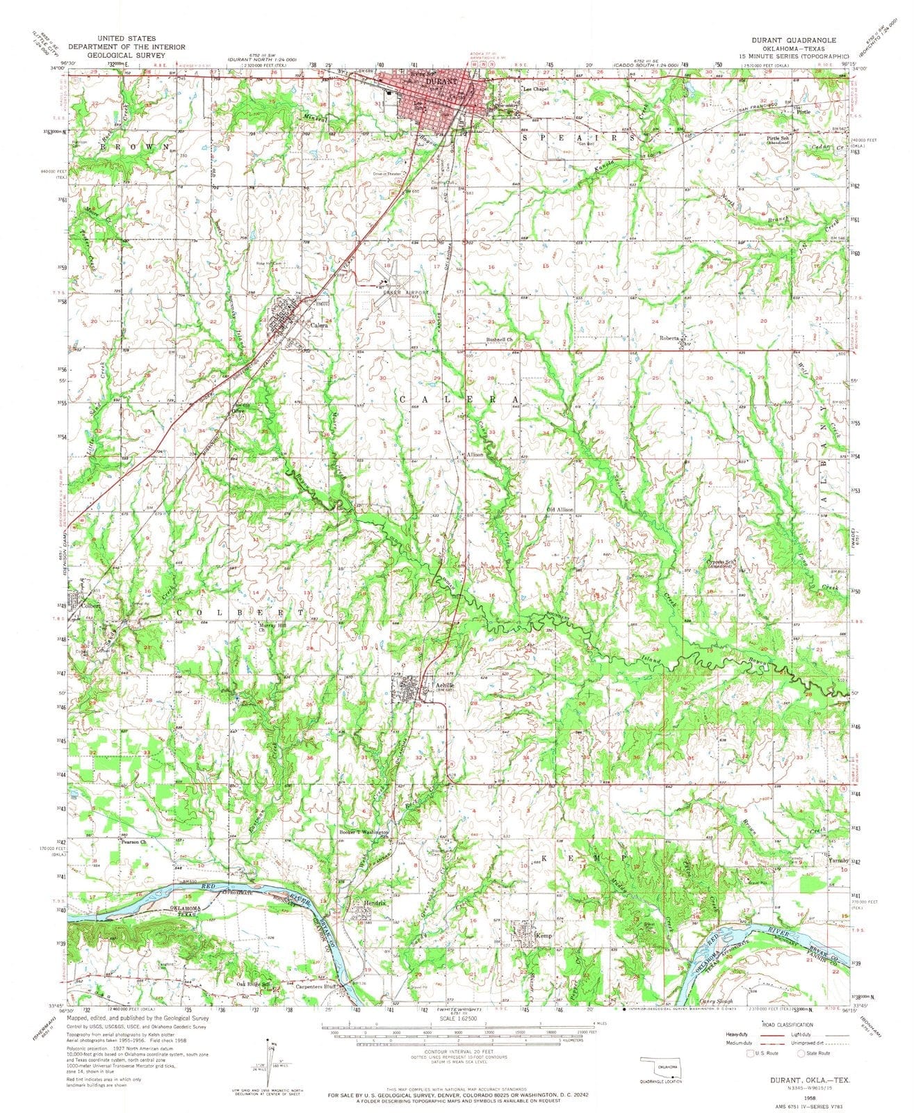 1958 Durant, OK - Oklahoma - USGS Topographic Map