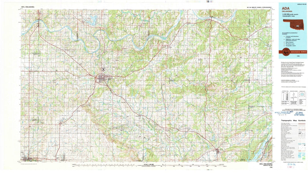 1990 Ada, OK - Oklahoma - USGS Topographic Map