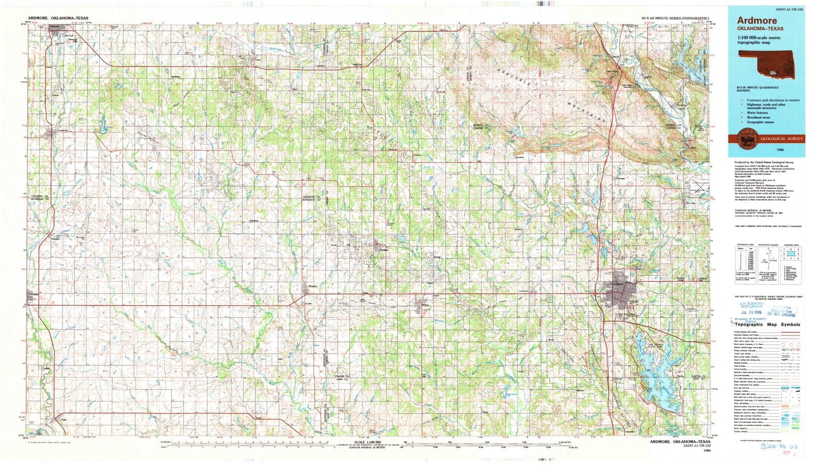 1986 Ardmore, OK - Oklahoma - USGS Topographic Map