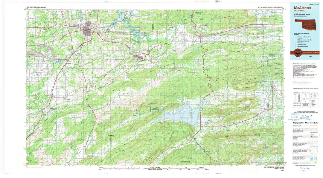 1991 Mc Alester, OK - Oklahoma - USGS Topographic Map