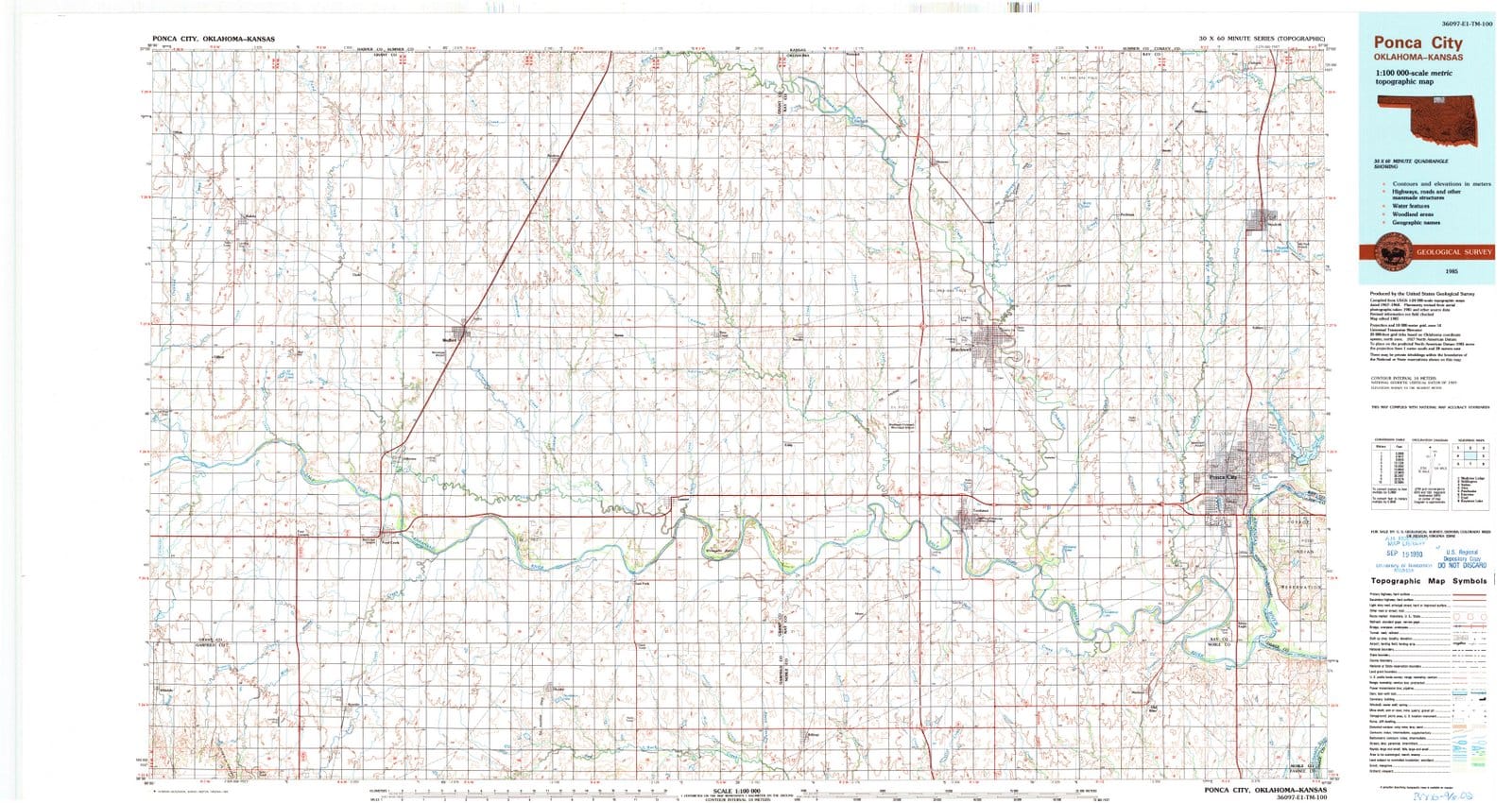 1985 Ponca City, OK - Oklahoma - USGS Topographic Map