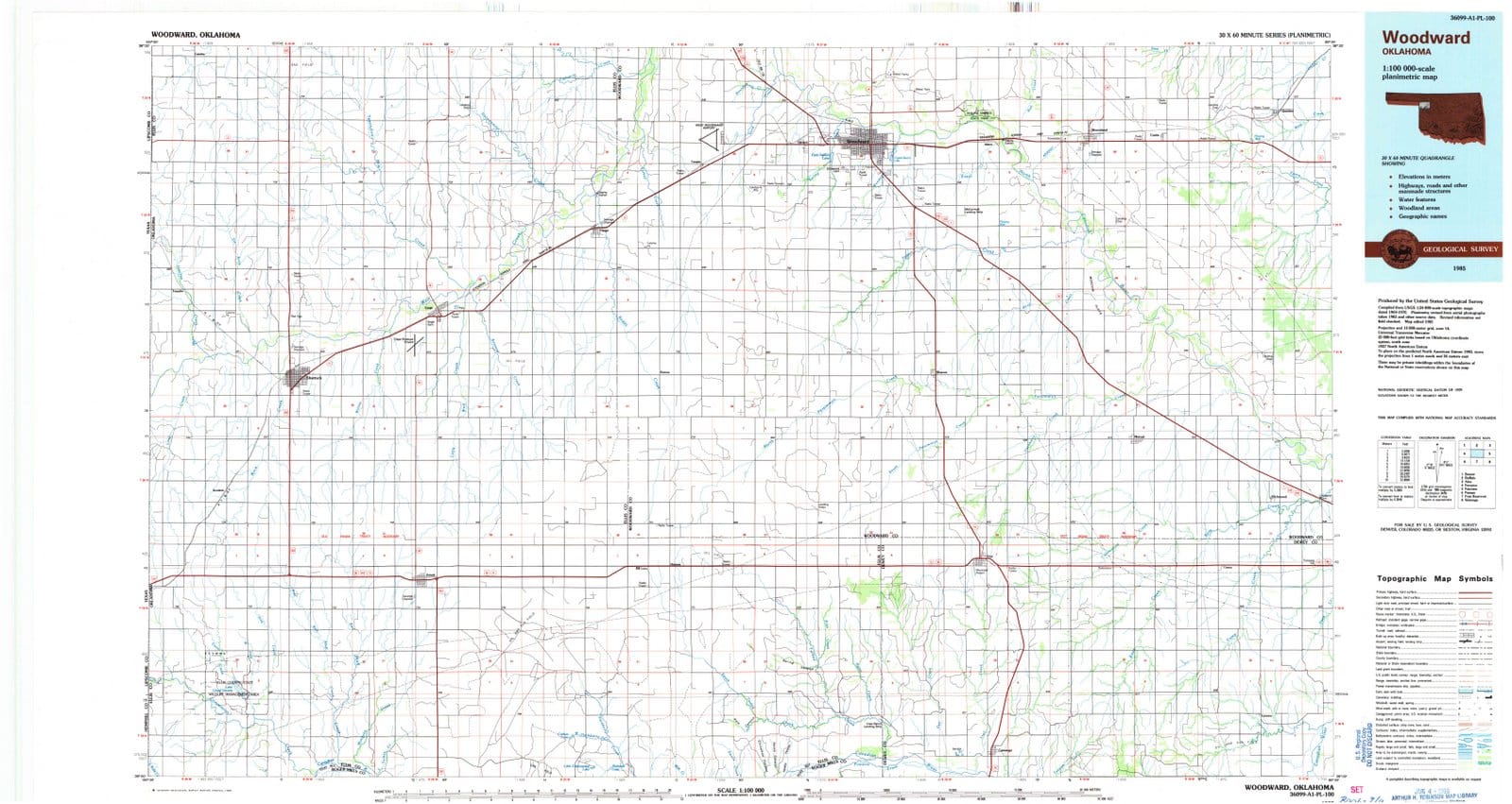 1985 Woodward, OK - Oklahoma - USGS Topographic Map