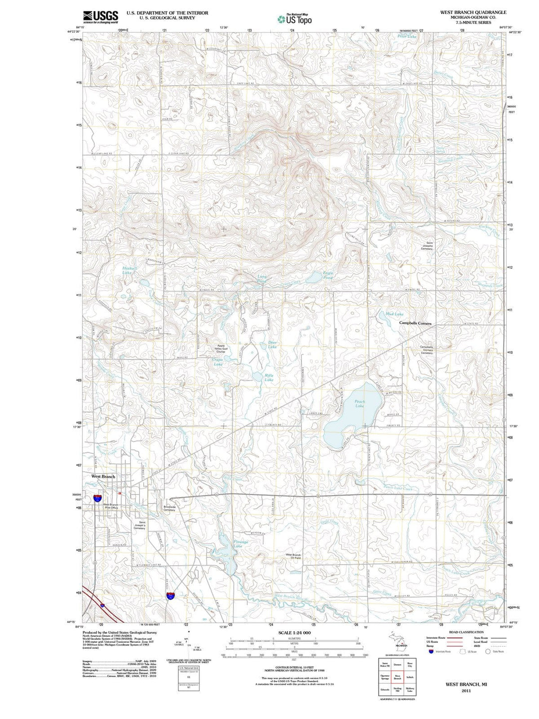 2011 West Branch, MI - Michigan - USGS Topographic Map