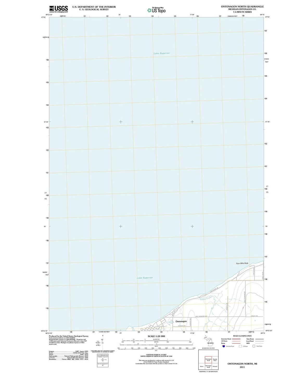 2011 Ontonagon North, MI - Michigan - USGS Topographic Map