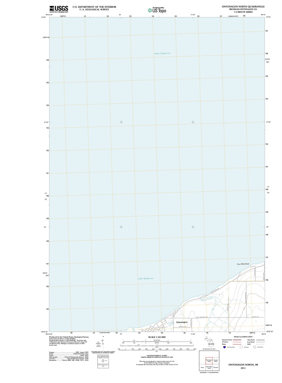 2011 Ontonagon North, MI - Michigan - USGS Topographic Map