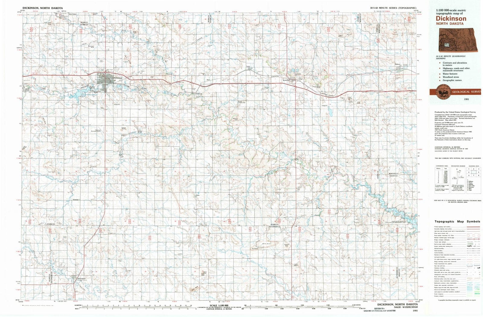 1981 Dickinson, ND - North Dakota - USGS Topographic Map