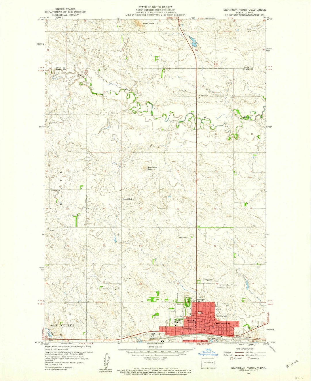 1959 Dickinson North, ND - North Dakota - USGS Topographic Map